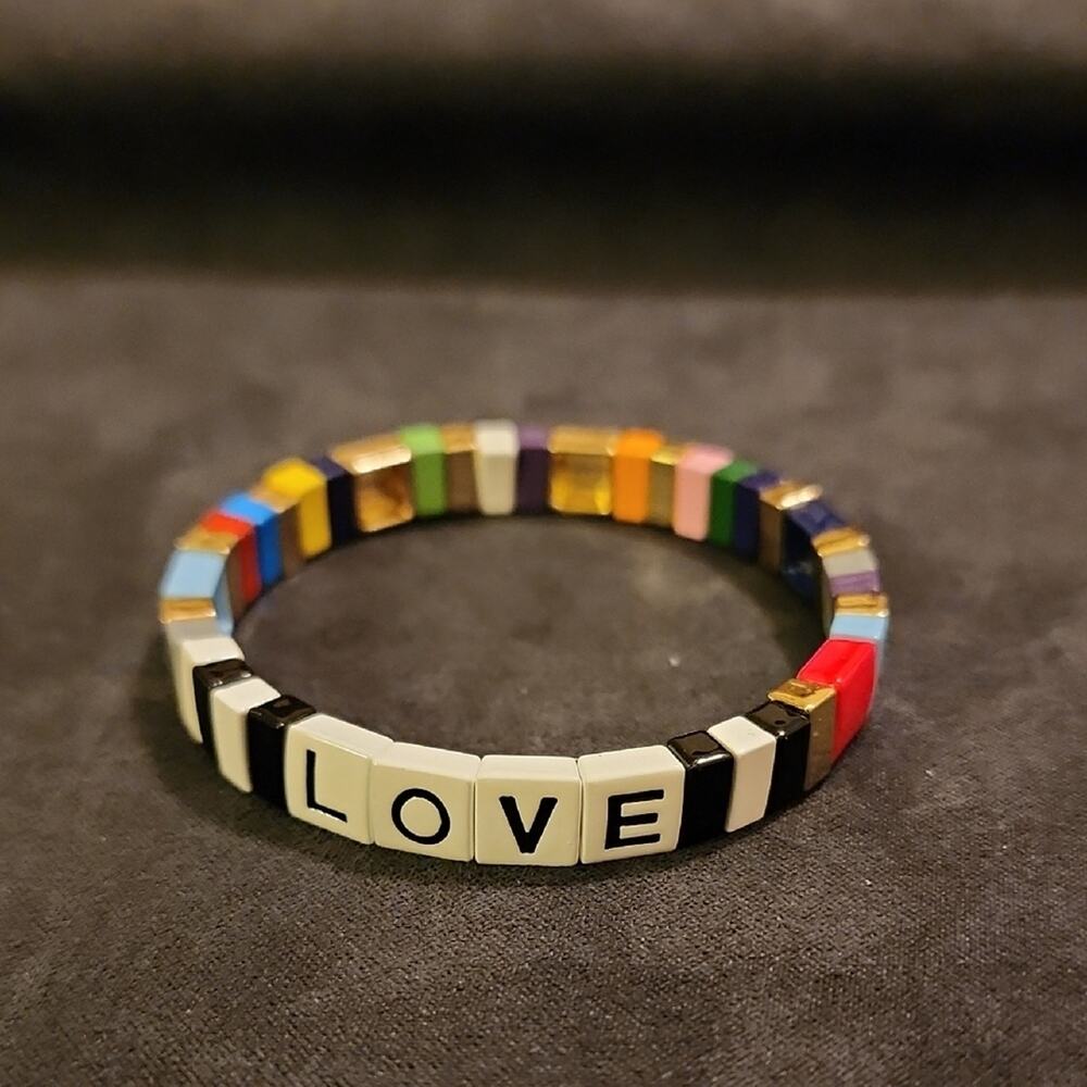Red and Blue Beaded LOVE Bracelet